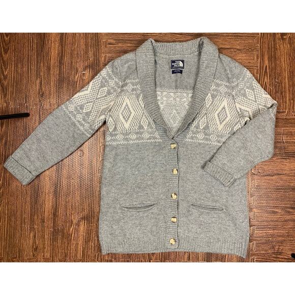 North Face Shawl Collar Icelandic Long Cardigan Nordic Size Large Wool Blend - Picture 1 of 9